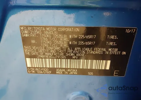 2018 Toyota Rav4 Le z USA, uszkodzony, nr VIN JTMBFREV0JJ191365